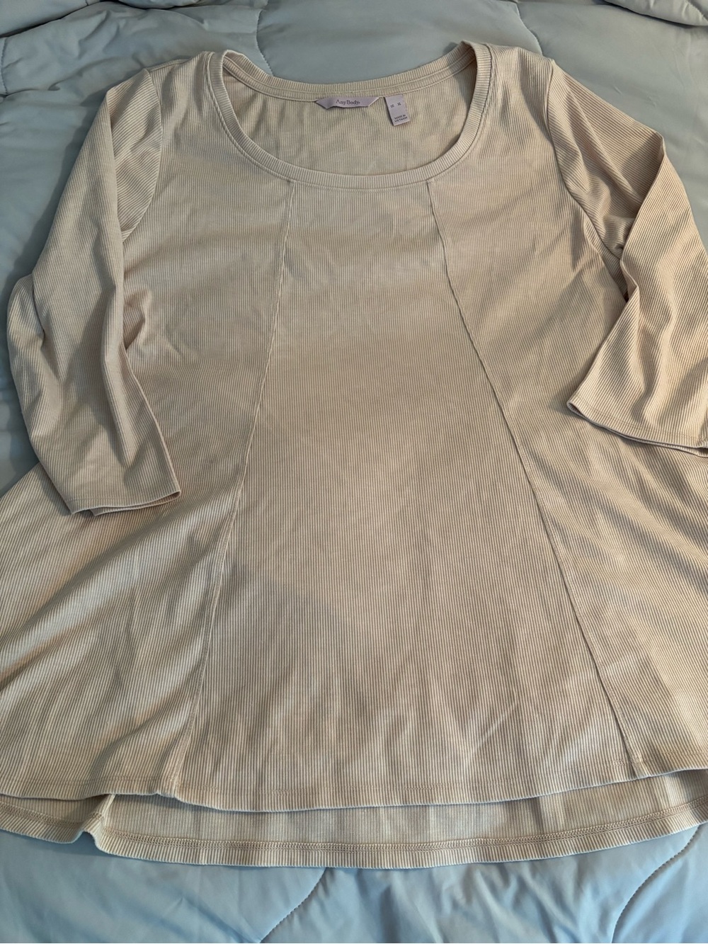 AnyBody Ribbed Knit 3/4 Sleeve Top Blouse Tunic XL High Low Hem Cream Comfy
